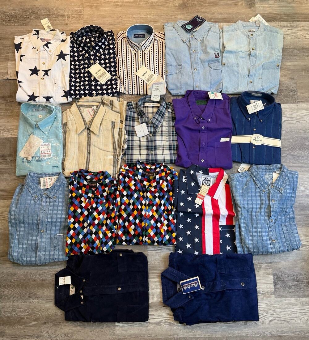 Lot of 17 Vintage Men’s Button Up Shirts NOS New With Tags 80s 90s